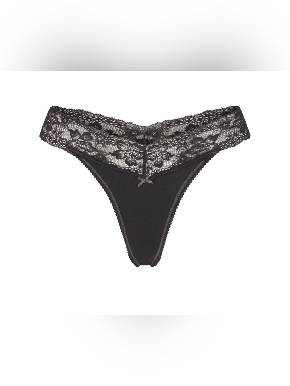 4x SKIMS Lightweight Cotton Lace Thong — Soot Tonal (Black)